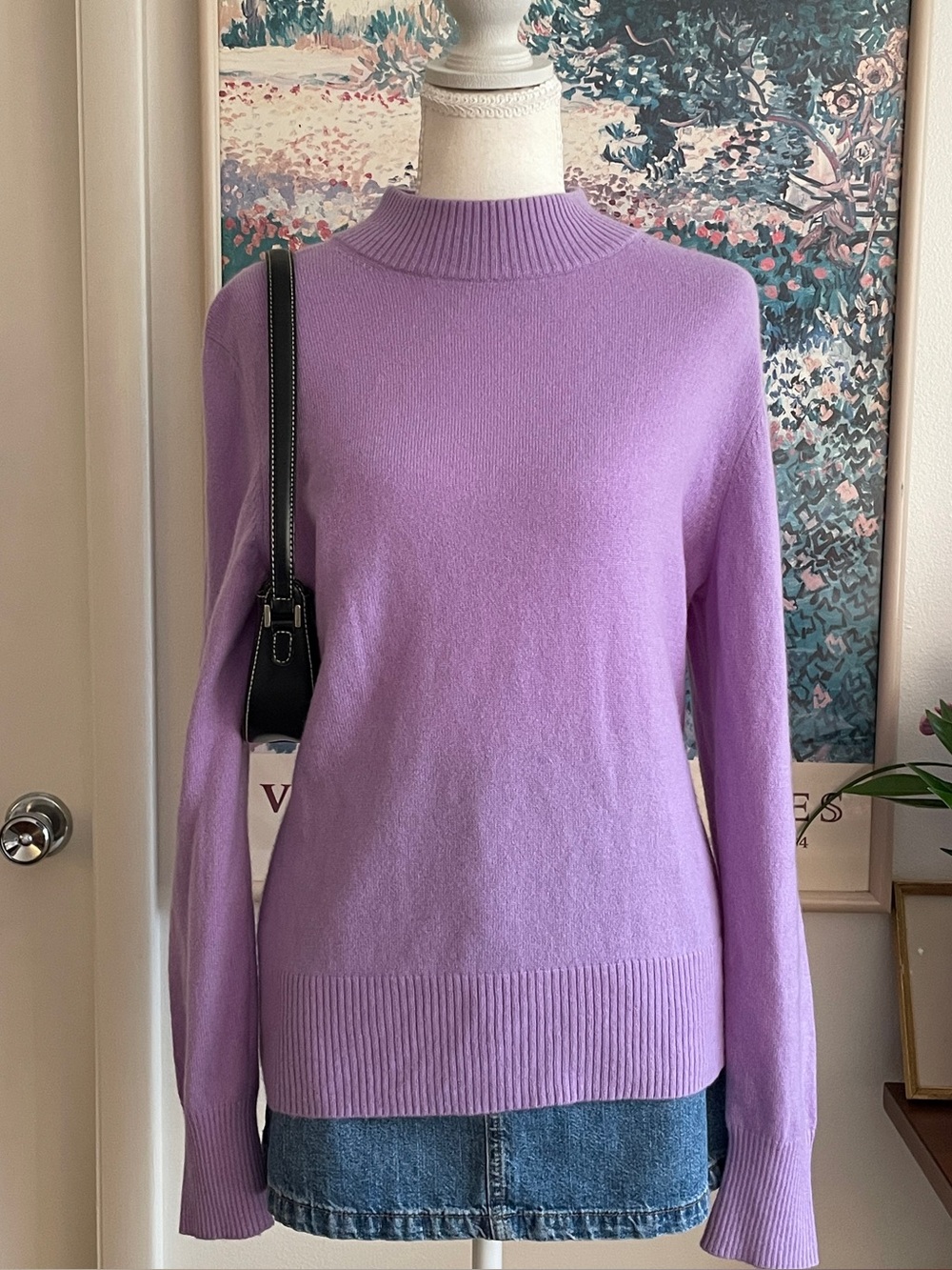Investments Cashmere Sweater Medium Purple Mock Neck Old Money Luxury Preppy